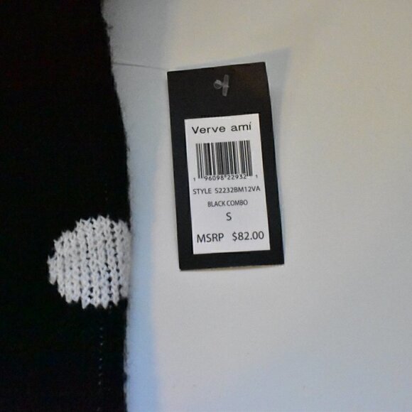 Verve Ami Long Sleeve Open Front Cardigan Sweater Black White Polka Dots Size S - Picture 12 of 12